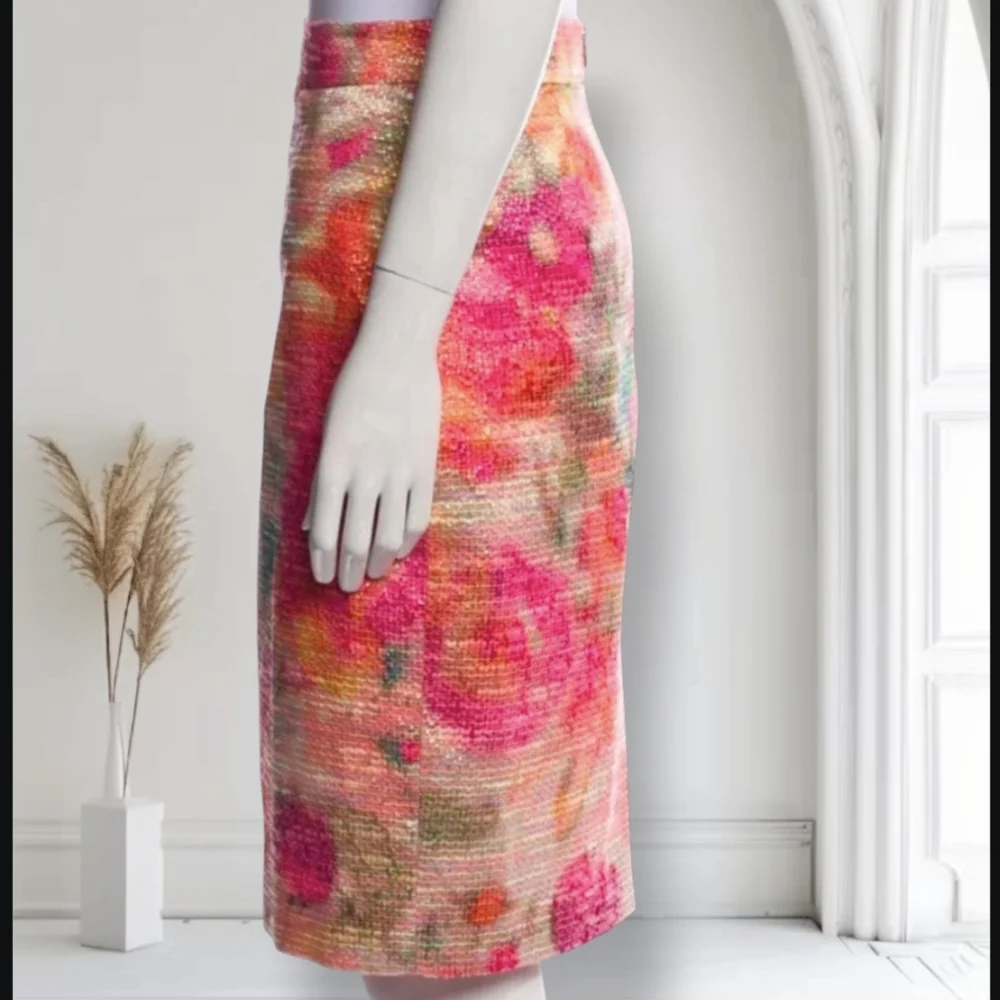 Kate Spade Watercolor Jacquard Tweed Pencil Skirt XS Multicolor Metallic Floral